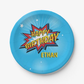 Comic Super Hero Birthday Paper Plates by Popcornparty at Zazzle