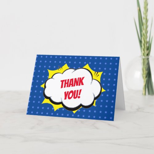 Comic Super Hero Blue Personalized Kids Thank You