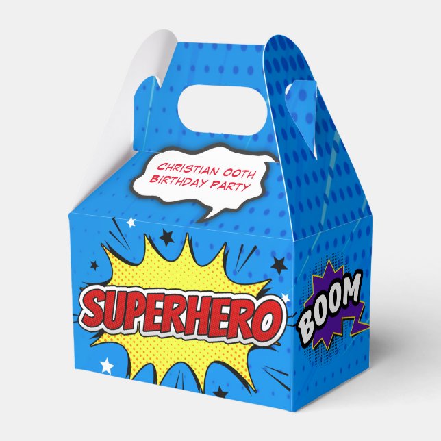 Comic Superhero Strip 00th Birthday Party Favor Boxes (Front Side)