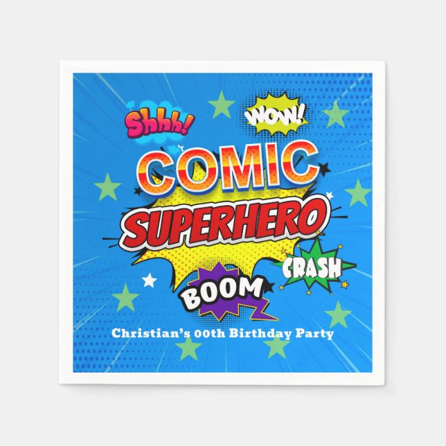 Comic Superhero Strip 00th Birthday Party Napkins (Front)
