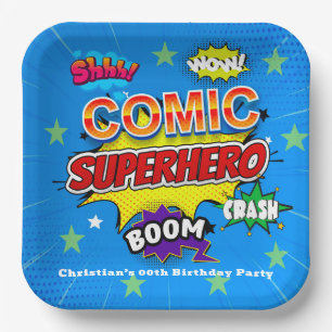 Comic Superhero Strip 00th Birthday Party Paper Plates