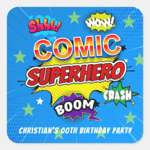 Comic Superhero Strip 00th Birthday Party Square Sticker
