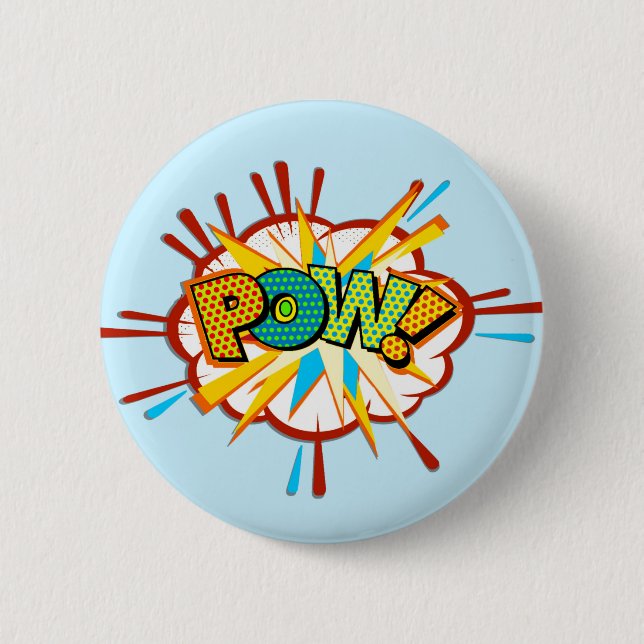 Comic Text Pow! Superhero Cartoon Book Button (Front)