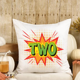 Comic Theme Toddler Niece Nephew 2nd Birthday Throw Pillow