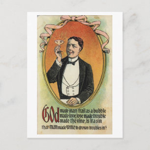Comic Vintage 1910s Man is a Frail Bubble Wine Postcard