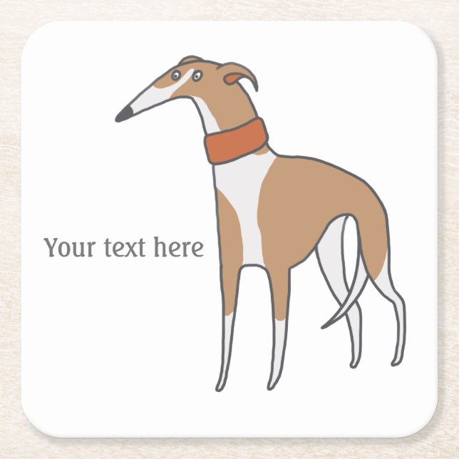 Comic Whippet Dog Customizable Square Paper Coaster (Front)