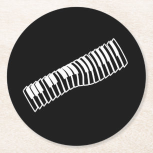 Comic White Line Art Drawing Music Keyboard Round Paper Coaster