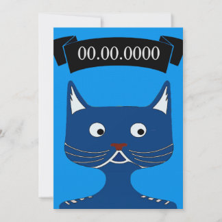 Comical Blue Cat Invite, add text Invitation
