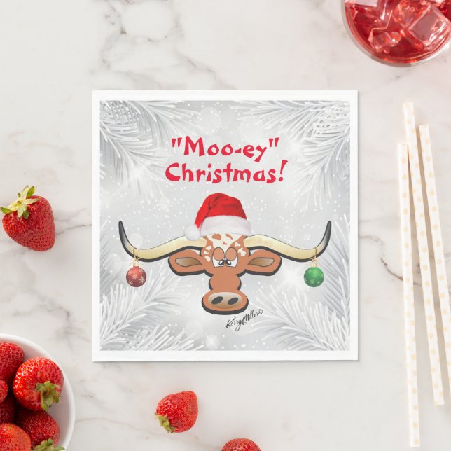 Comical Christmas Longhorn Steer Napkins (Insitu)