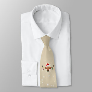 Comical Christmas Longhorn Steer Neck Tie