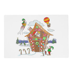 Comical Christmas Scene Santa Elves and Rudolph Placemat
