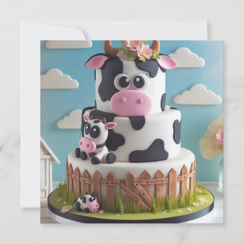 COMICAL COW CAKE BIRTHDAY INVITATION