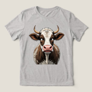Comical Cow With Funny Writing on Forehead Tri-Blend Shirt