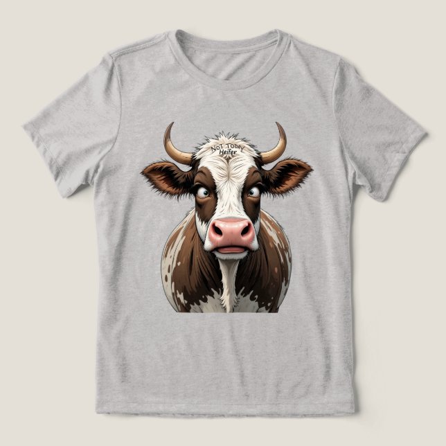Comical Cow With Funny Writing on Forehead Tri-Blend Shirt (Design Front)