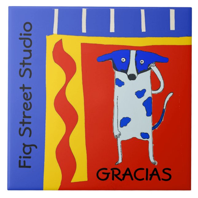 Comical Dog, Gracias,  edit text Ceramic Tile (Front)