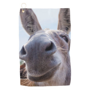 Comical Gray Smiling Donkey Golf Towel