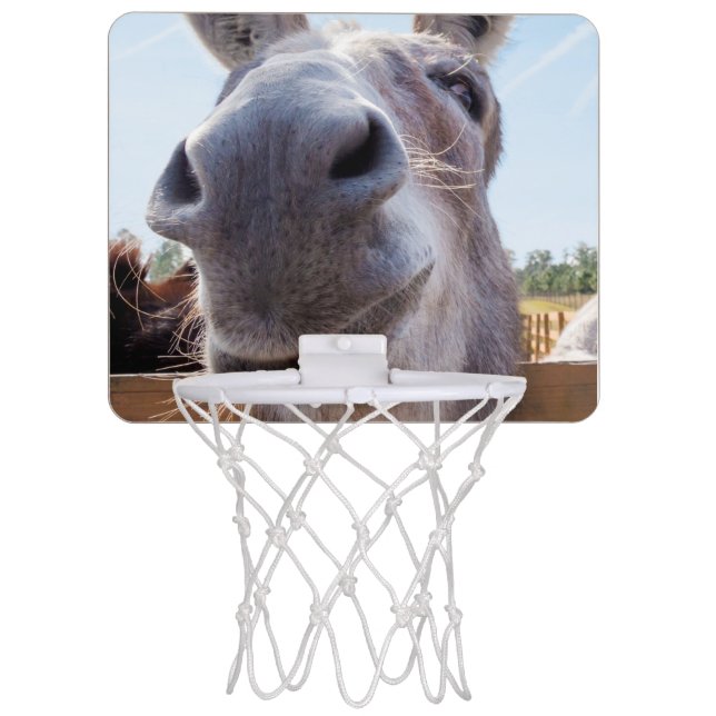 Comical Gray Smiling Donkey Mini Basketball Hoop (Front)