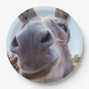Comical Gray Smiling Donkey Paper Plates