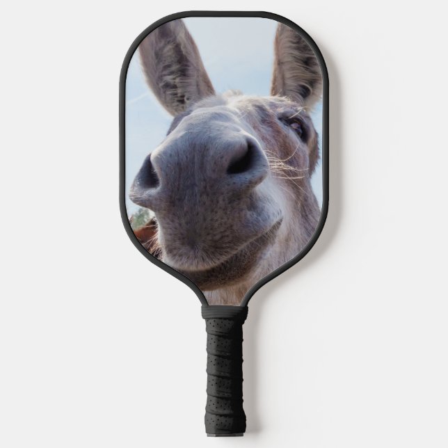 Comical Gray Smiling Donkey Pickleball Paddle (Front)
