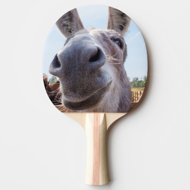 Comical Gray Smiling Donkey Ping Pong Paddle (Front)