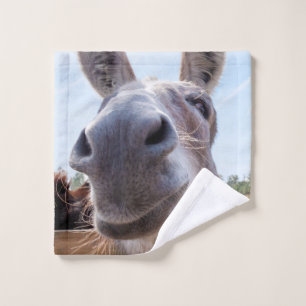 Comical Gray Smiling Donkey Wash Cloth