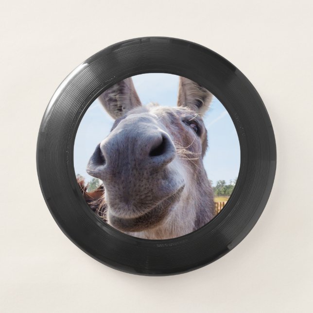 Comical Gray Smiling Donkey Wham-O Frisbee (Front)