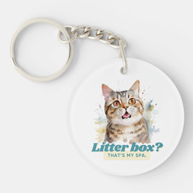 Comical Kitty “Litter Box? That’s My Spa” Keychain (Front)