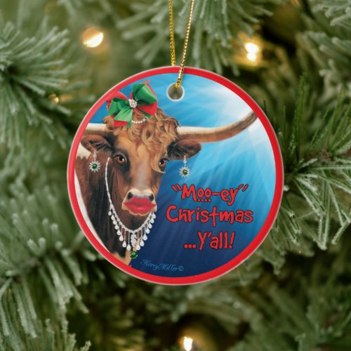 Comical Longhorn Cow Christmas Ornament