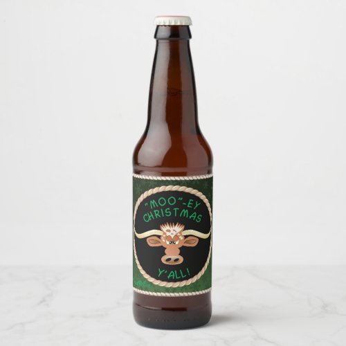 Comical Longhorn Steer Beer Bottle Label