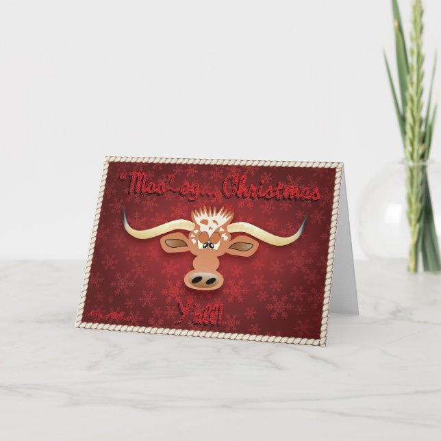 Comical Longhorn Steer Holiday Card (Front)