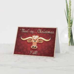 Comical Longhorn Steer Holiday Card