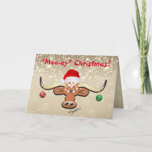 Comical Longhorn Steer Holiday Card