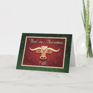 Comical Longhorn Steer Holiday Card