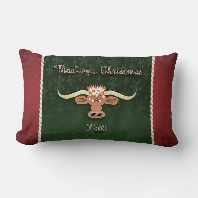 Comical Longhorn Steer Lumbar Pillow (Front)