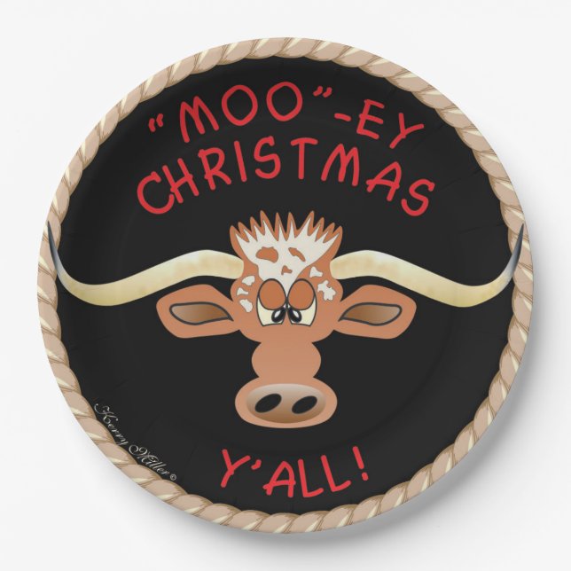 Comical Longhorn Steer Paper Plates (Front)