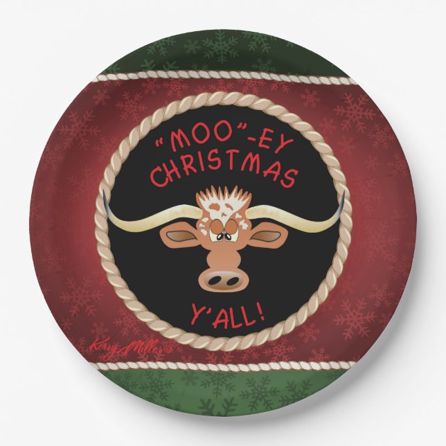 Comical Longhorn Steer Paper Plates (Front)