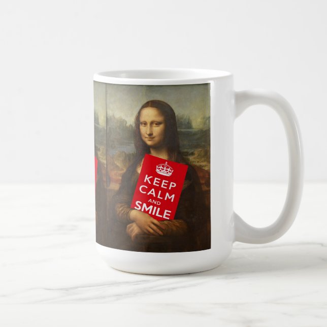 Comical Mona Lisa Says Keep Calm And Smile Coffee Mug (Right)
