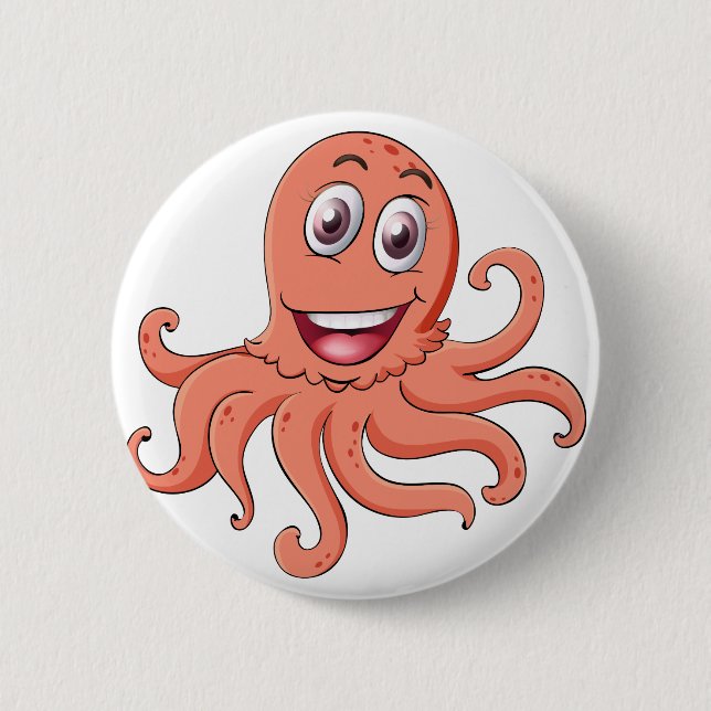 Comical octopus on white button (Front)