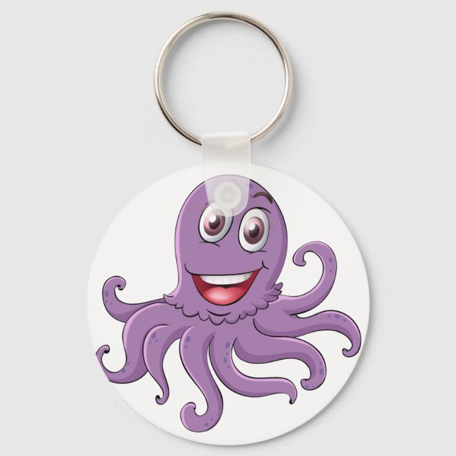 Comical octopus on white keychain (Front)