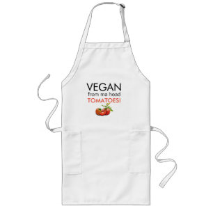 Comical pun VEGAN FROM MA HEAD TOMATOES Long Apron