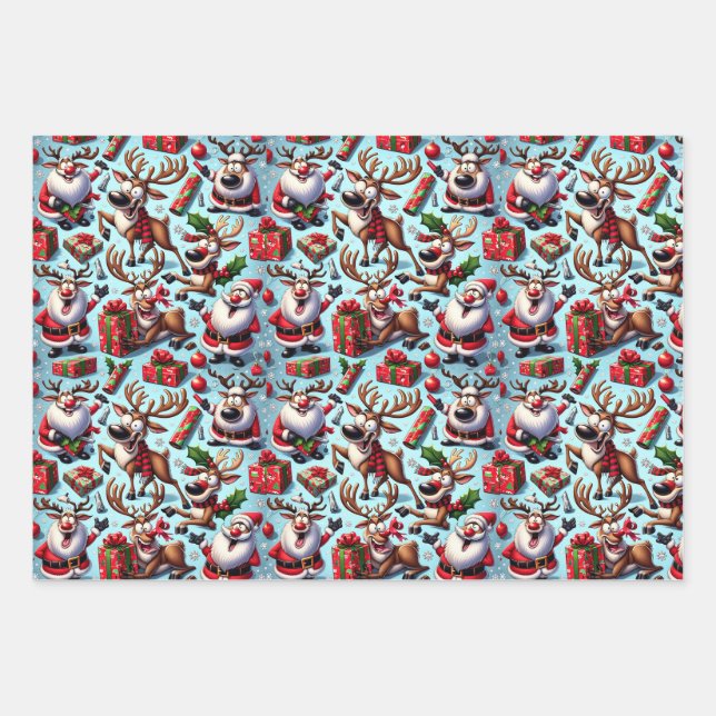 Comical Reindeer in Funny Poses Wrapping Paper Sheets (Front)