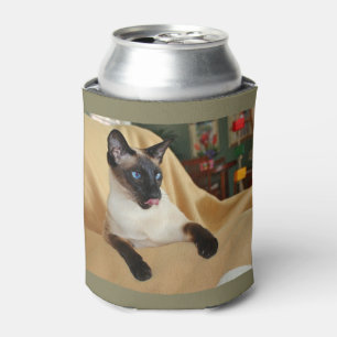 Comical Seal Point Siamese Cat Licking It's Nose Can Cooler