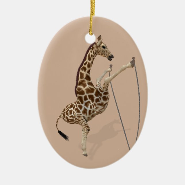 Comical Sporty Giraffe Ceramic Ornament (Front)