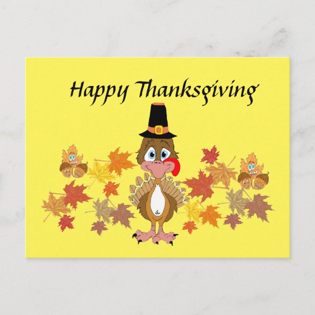 Comical Turkey And Friends Thanksgiving Postcard (Front)