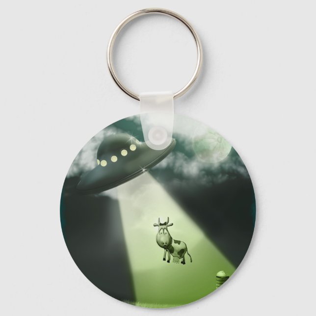 Comical UFO Cow Abduction Keychain (Front)