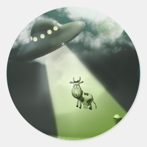 Comical UFO Cow Abduction Sticker