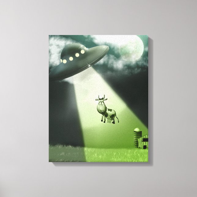Comical UFO Cow Abduction  Stretched Canvas Print (Front)