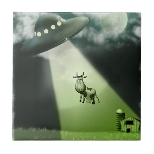 Comical UFO Cow Abduction  tile