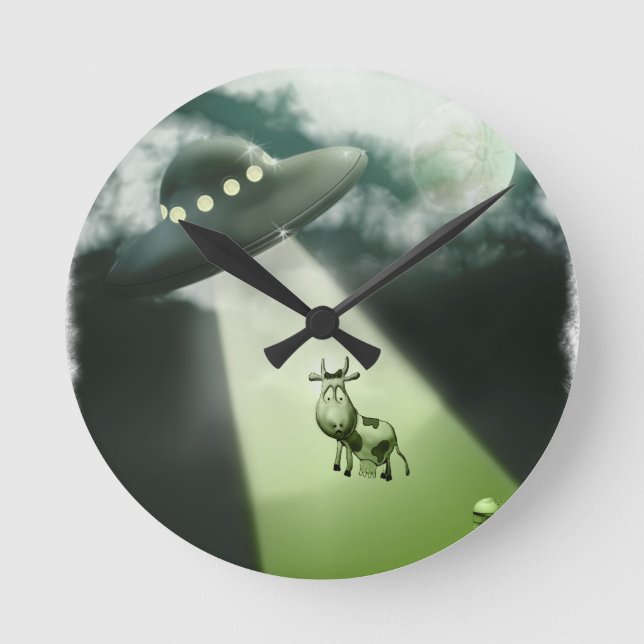 Comical UFO Cow Abduction Wall Clock (Front)
