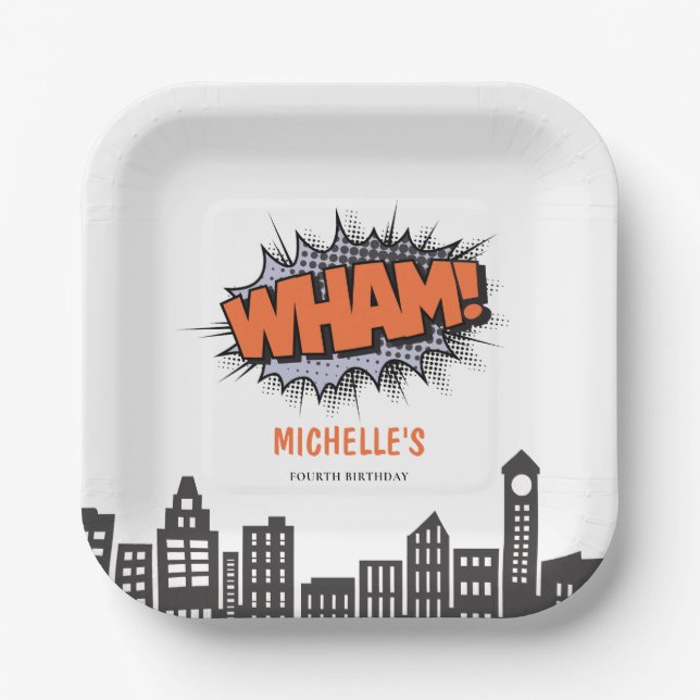 Comics Book Superhero Birthday Paper Plates (Front)